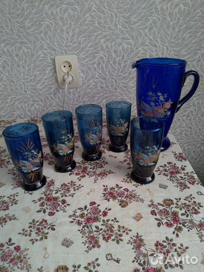 Кувшин стаканы синее стекло