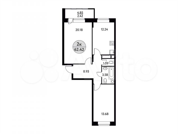 2-к. квартира, 62,4 м², 6/17 эт.