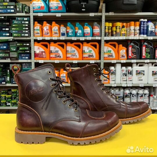 Мотоботинки кожаные, коричневые