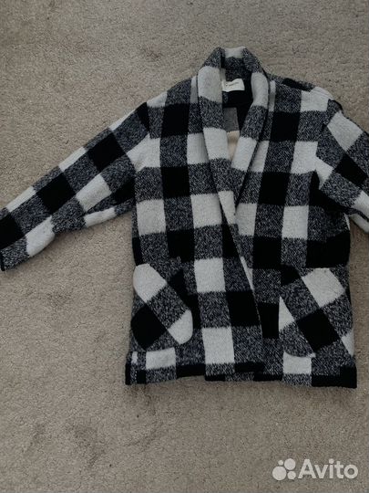 Шерстяное пальто рубашка в клетку oversize