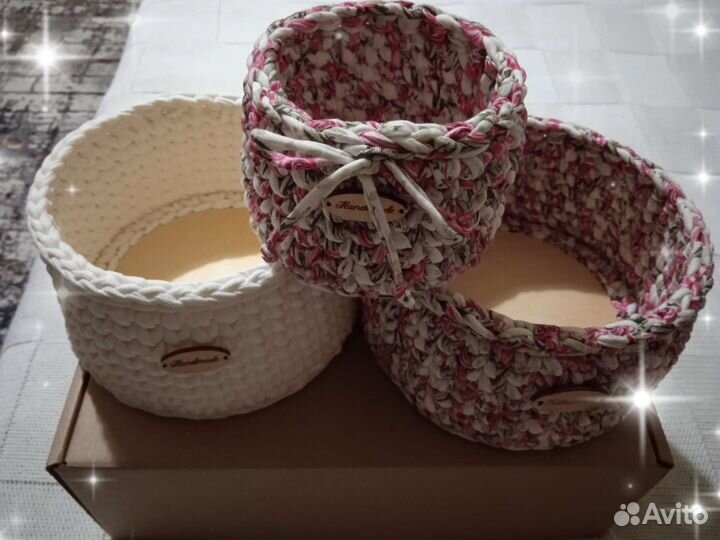 Набор корзин из трикотажной пряжи в подарок