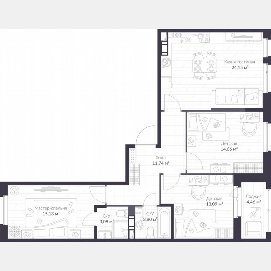 3-к. квартира, 82,8 м², 7/10 эт.