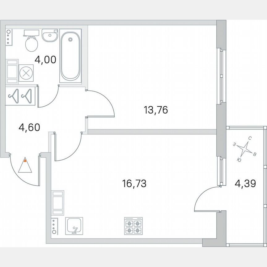 1-к. квартира, 40,4 м², 3/4 эт.