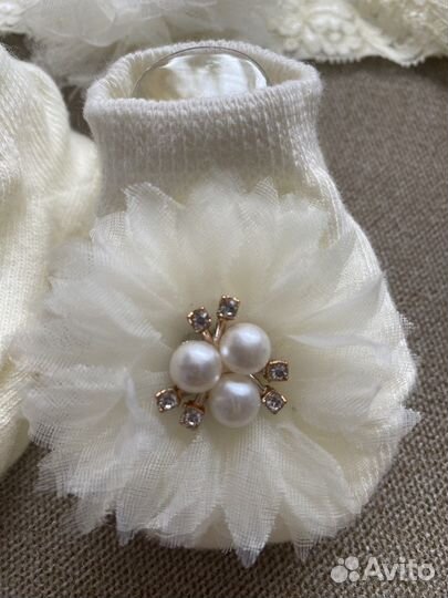 Набор пинетки и повязка для малышки