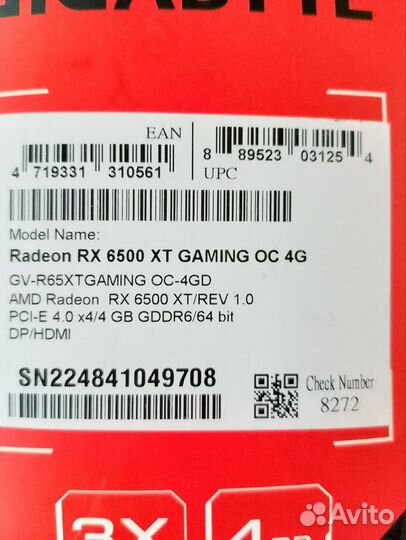 Новая Видеокарта gigabyte AMD Radeon RX 6500 XT