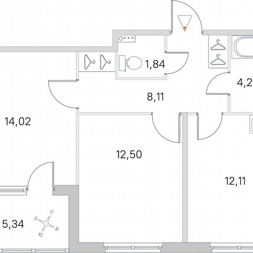 2-к. квартира, 55,5 м², 2/4 эт.