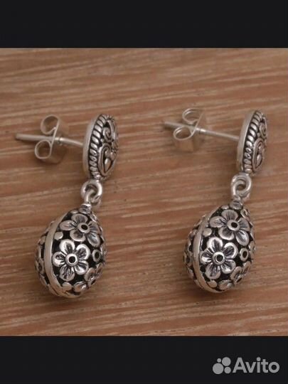 Серьги серебряные капельки розы