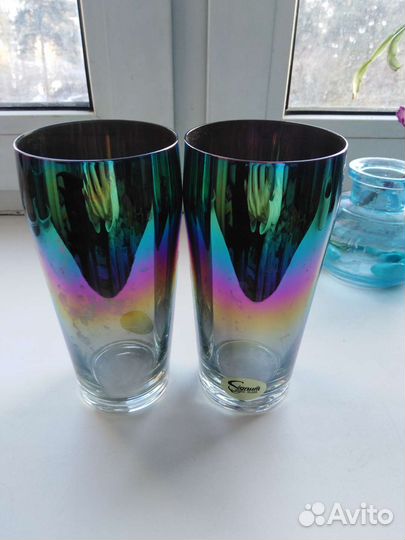 Цветное стекло. Стаканы новые, вазочка