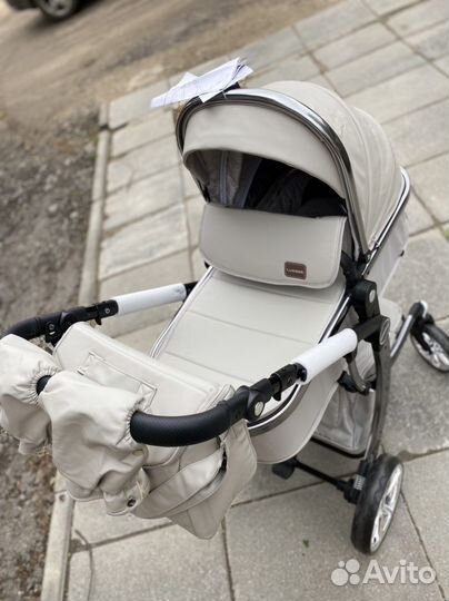 Новая коляска 2в1 эко кожа серая