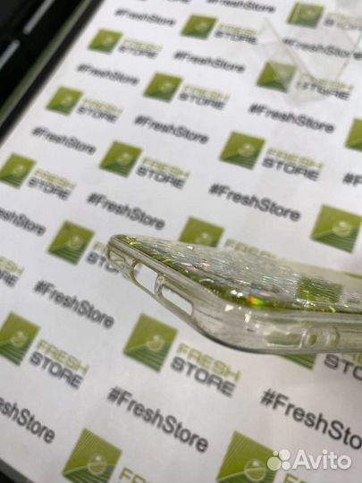 Чехол жёлтый с блёстками для iPhone X/Xs