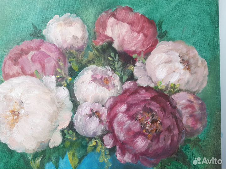 Пионы в вазе. Картина маслом на холсте 40\50см