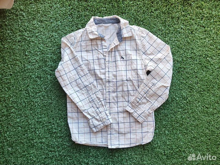 Рубашка белая, голубая, в клетку hm 140