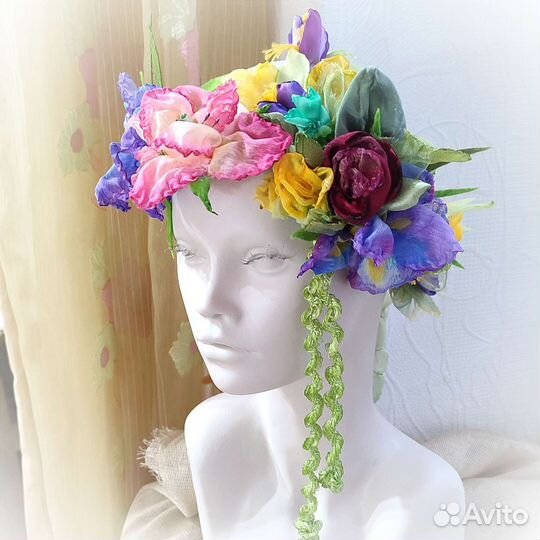 Венок для волос с цветами ручной работы яркий
