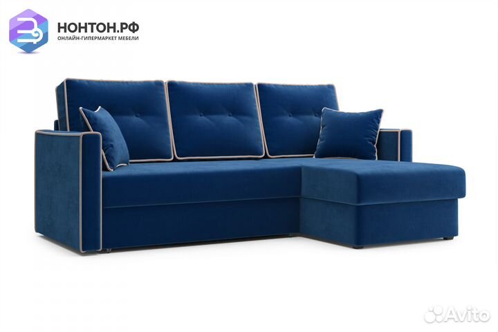 Диван угловой дельфин Леон темно-синий