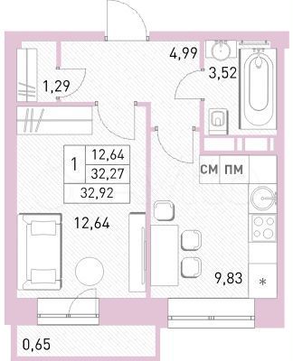 1-к. квартира, 32,9 м², 14/17 эт.