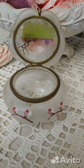 Шкатулка, стекло, латунь, роспись, 19 век