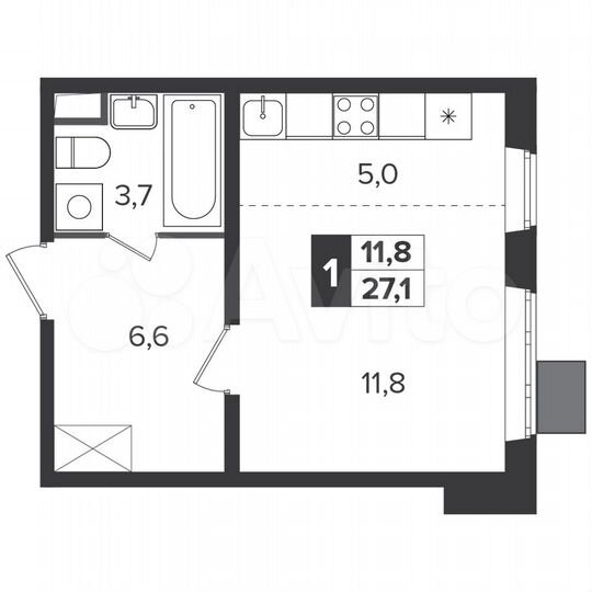 Квартира-студия, 26,7 м², 8/22 эт.