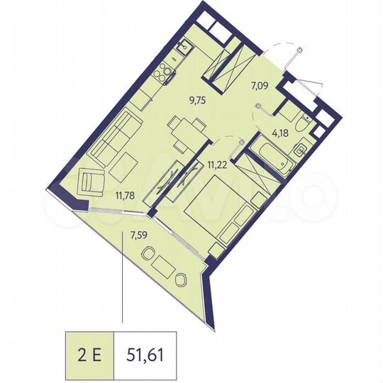 2-к. квартира, 51,6 м², 11/20 эт.