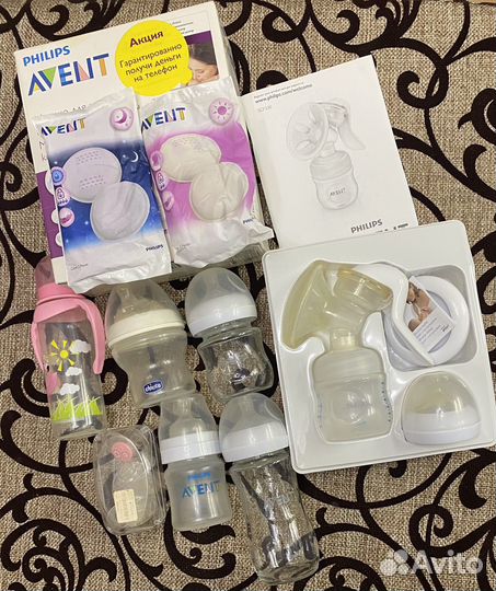 Молокоотсос avent ручной, бутылки avent