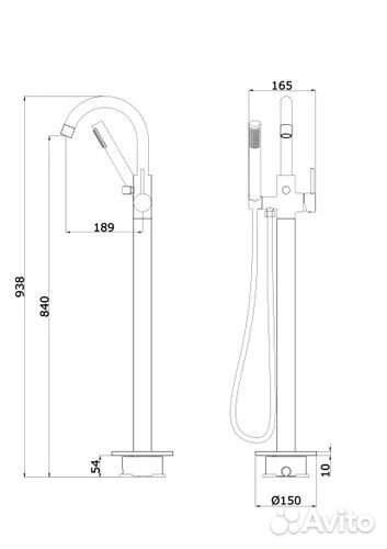 Напольный смеситель для ванны хром круг