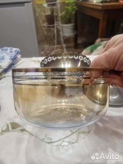 Конфетница сахарница винтажн,мельхиор/стекло, СССР