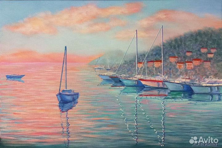 Картина маслом Море, яхты