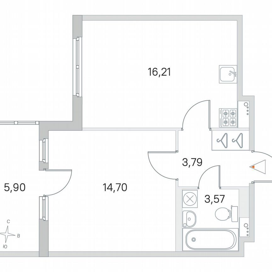 1-к. квартира, 40 м², 2/4 эт.