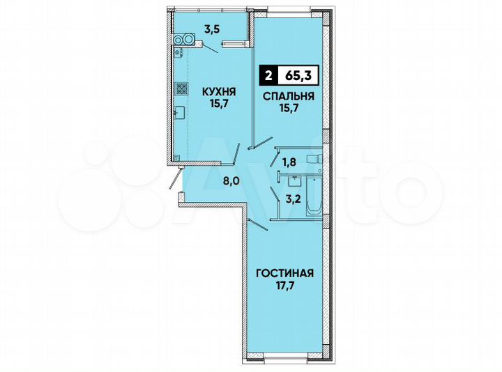 2-к. квартира, 65 м², 2/12 эт.