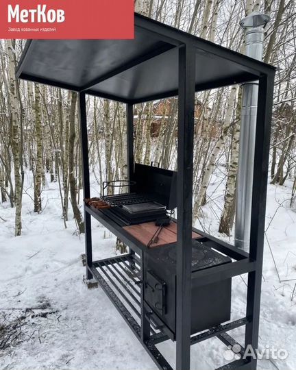 Мангал с печью под казан и крышей