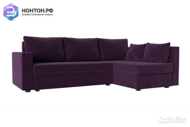 Диван угловой еврокнижка Мансберг велюр фиолетовый