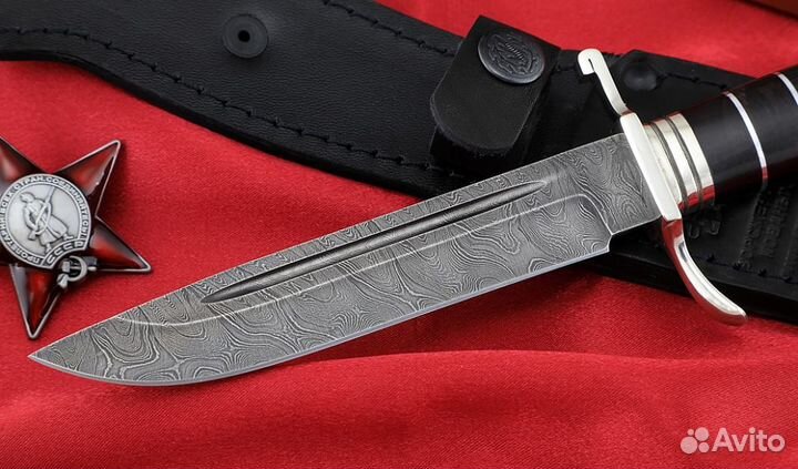 Нож финка нквд, сталь дамаск, рукоять черный граб