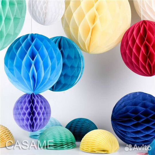 Шар соты, помпоны, фонарики бумажные для декора