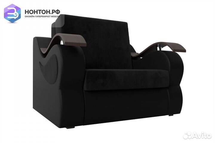 Кресло аккордеон Меркурий велюр черный / экокожа ч
