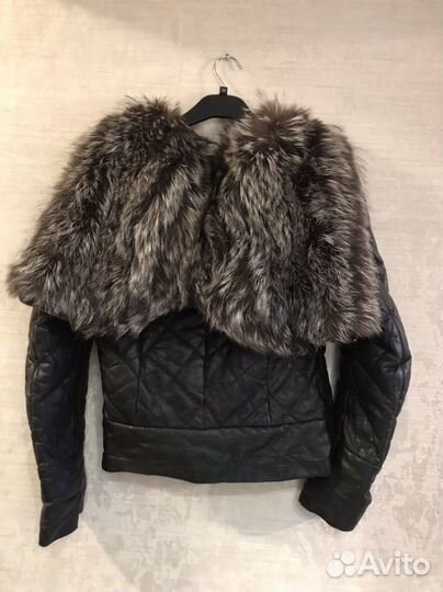 Кожаная куртка с натуральным мехом чернобурки