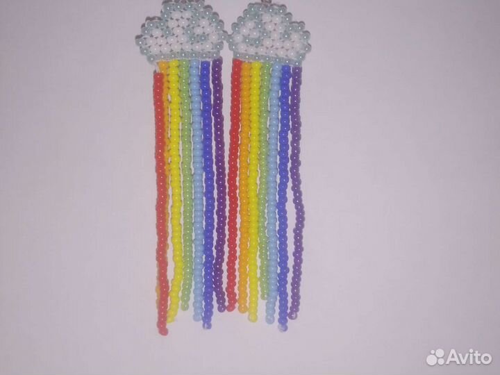 Серьги. Облака с радугой из бисера. Ручная работа