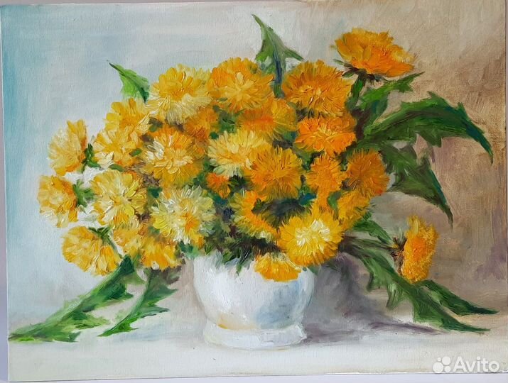 Букет одуванчиков Картина маслом на холсте 30\40