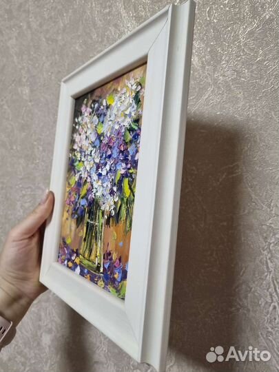 Картина Сирень маслом цветы в вазе натюрморт