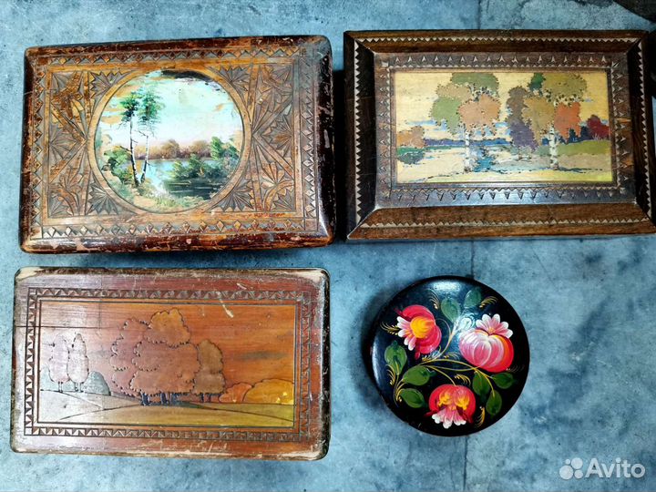 Советские деревянные резные Росписные шкатулки