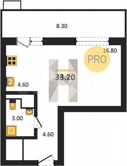 Квартира-студия, 33,2 м², 6/15 эт.