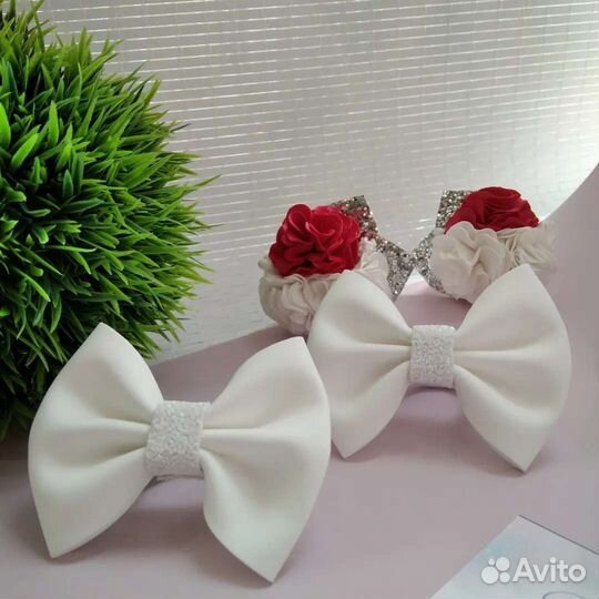 Белые Бантики, резинки для волос ручной работы