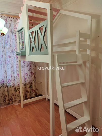 Детская Эко кровать чердак домик