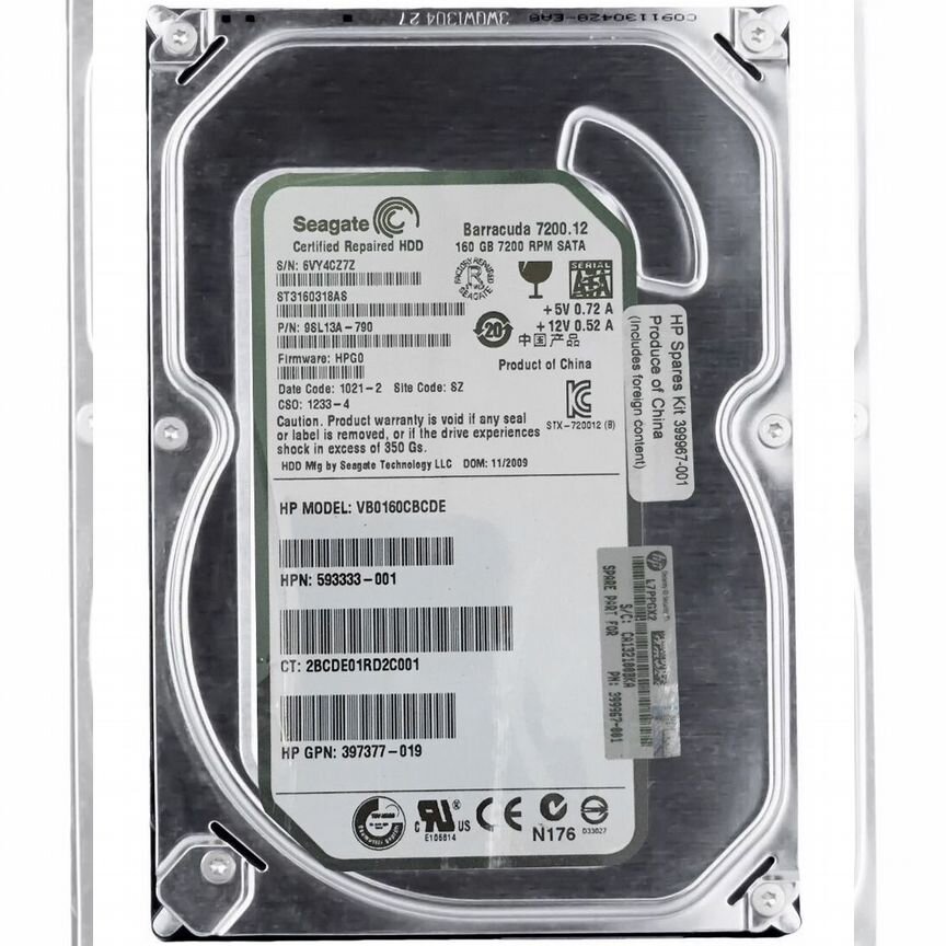 [593333-001] Жесткий Диск Hp 160gb Sata2 3.5" Hdd 593333-001