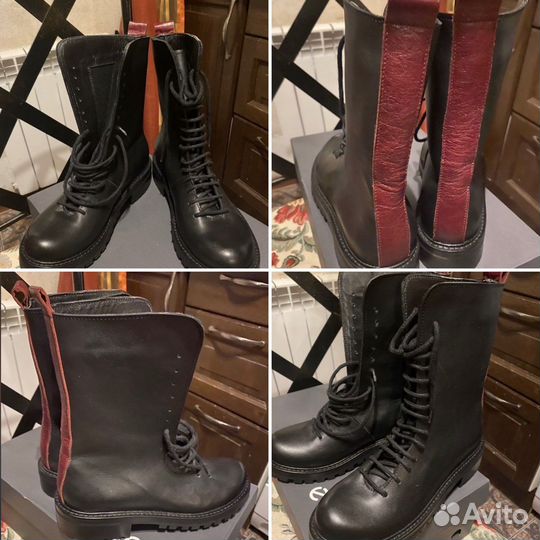 Берцы женские, чёрные с бордовой полосой 35