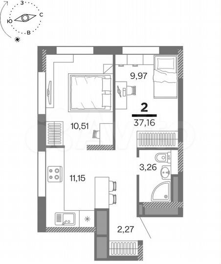 2-к. квартира, 37,2 м², 23/25 эт.