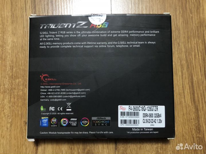 G.Skill Trident Z RGB F4-3600C18Q-128gtzr 4x32GB