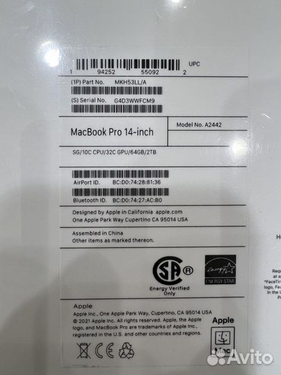 MacBook Pro 13 A2338 M2 16/512GB, США, новый