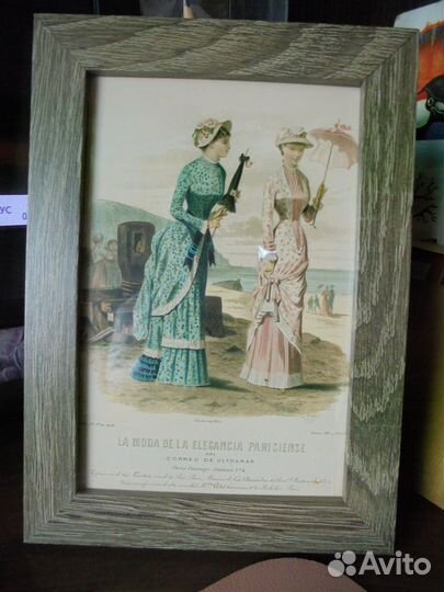 Винтаж Парижская мода 19 век панно 13х18 пласт рам