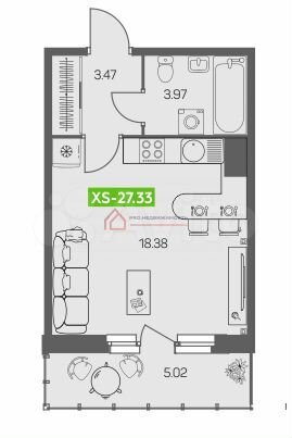 Квартира-студия, 27,8 м², 1/9 эт.