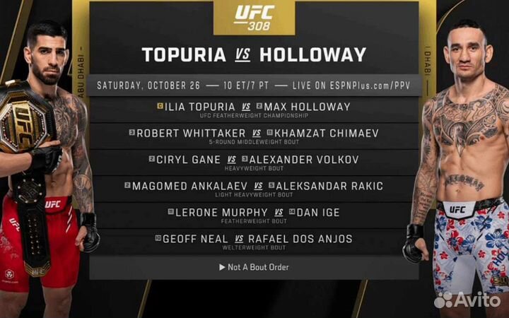 Билеты на UFC 308