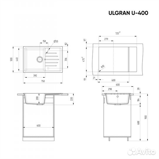 Кухонная мойка ulgran U-400